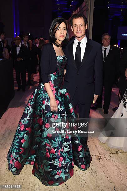 Huma Abedin and Anthony Weiner attend the 2015 amfAR New York Gala at Cipriani Wall Street on February 11, 2015 in New York City.