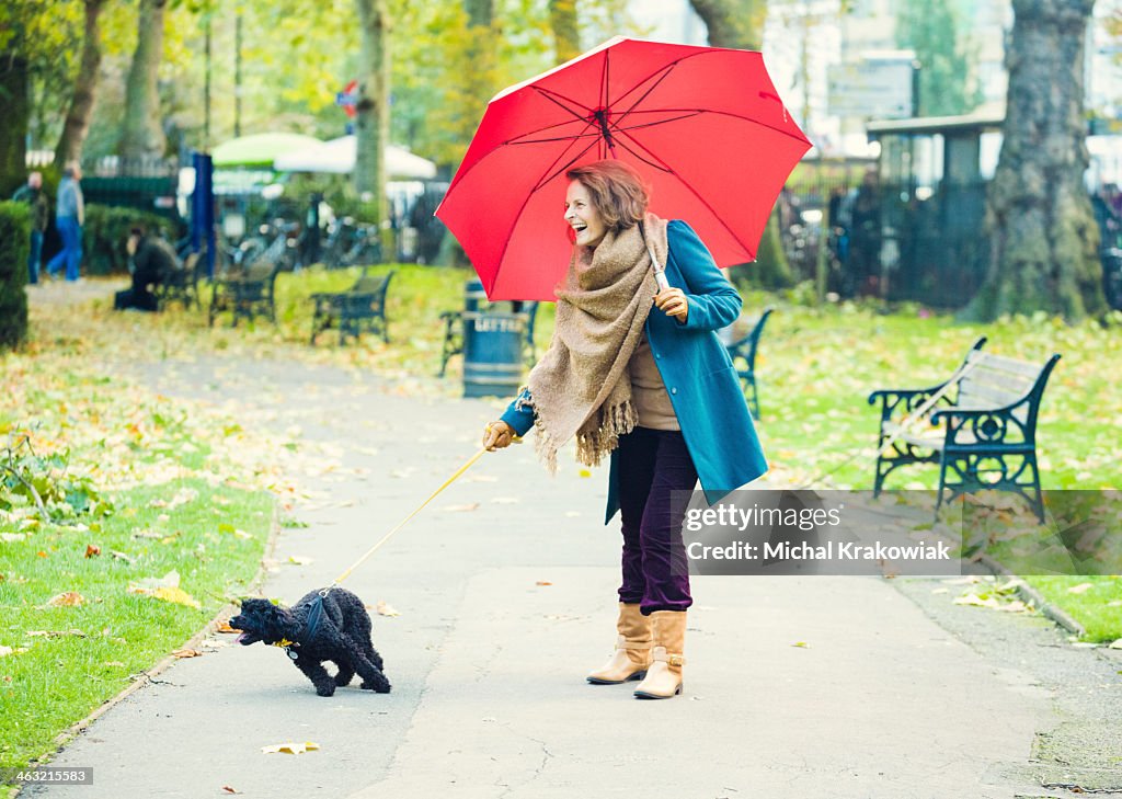 Walk with a dog in a park