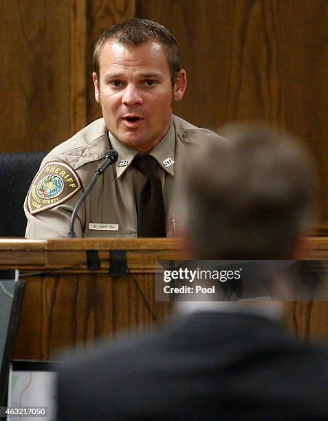 Somerville Deputy Sheriff Keith Martin testifies during the capital murder trial of former Marine Cpl. Eddie Ray Routh at the Erath County Donald R....