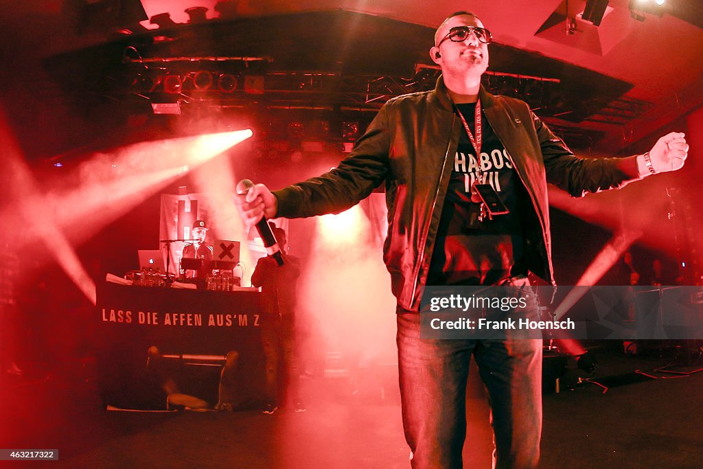 Rapper Aykut Anhan aka Haftbefehl performs live during a concert at