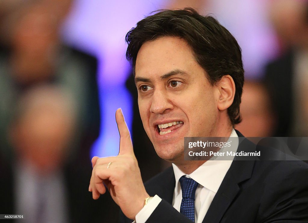 Labour Party Leader Ed Miliband Focuses On The Economy