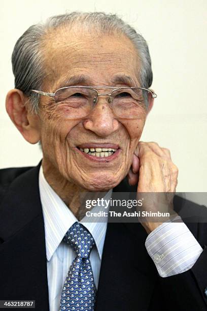 Former Japanese Imperial Army intelligent officer Hiroo Onoda speaks during the Asahi Shimbun interview on September 25, 2013 in Tokyo, Japan....