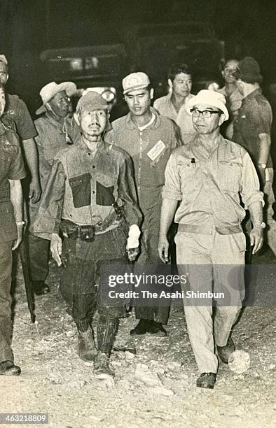 Former Japanese Imperial Army intelligent officer Hiroo Onoda is seen upon arrival at Philippines Air Force base on March 10, 1974 in Philippines....