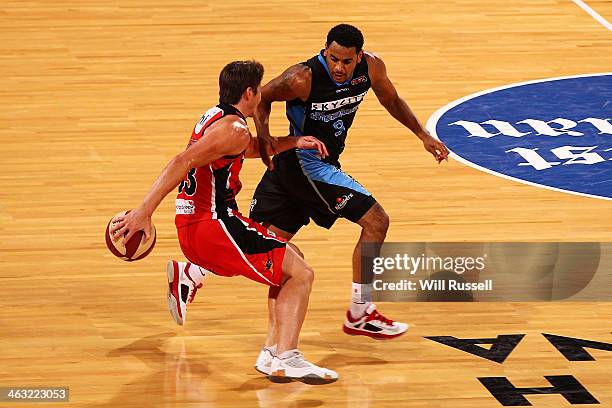 Damian Martin of the Perth Wildcats controls the ball during the round 14 NBL match between the Perth Wildcats and the New Zealand Breakers at Perth...