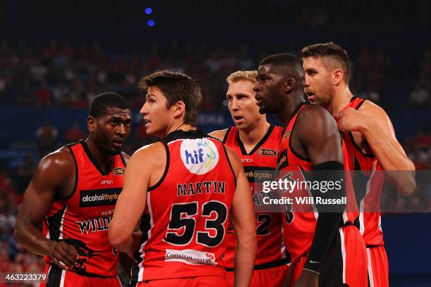 Damian Martin of the Perth Wildcats awaits a decision on a foul during the round 14 NBL match between the Perth Wildcats and the New Zealand Breakers...