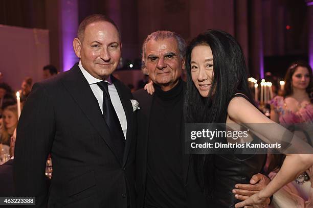John Demsey, Patrick Demarchelier and Vera Wang attend the 2015 amfAR New York Gala at Cipriani Wall Street on February 11, 2015 in New York City.