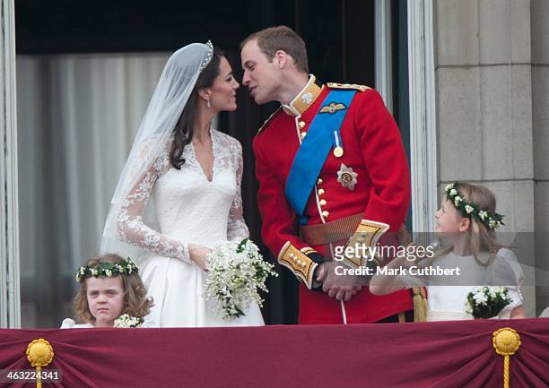 Catherine, Duchess of Cambridge and Prince William, Duke of Cambridge on the balcony at Buckingham Palace with Bridesmaids Margarita Armstrong-Jones...