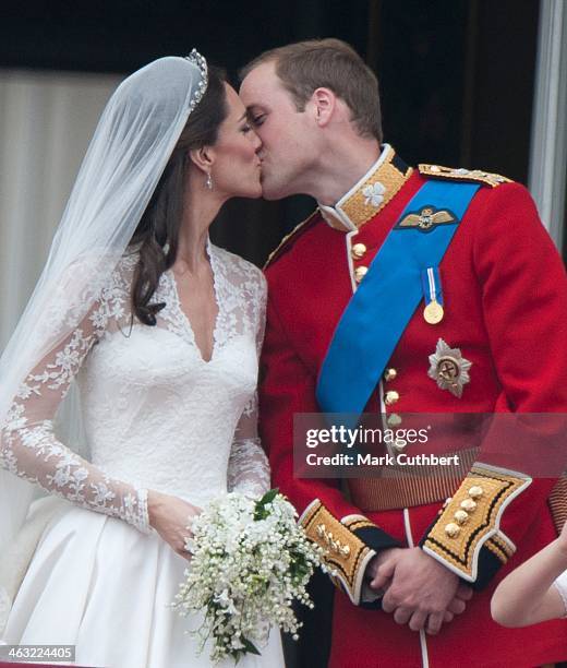 Catherine, Duchess of Cambridge and Prince William, Duke of Cambridge on the balcony at Buckingham Palace, following their wedding at Westminster...