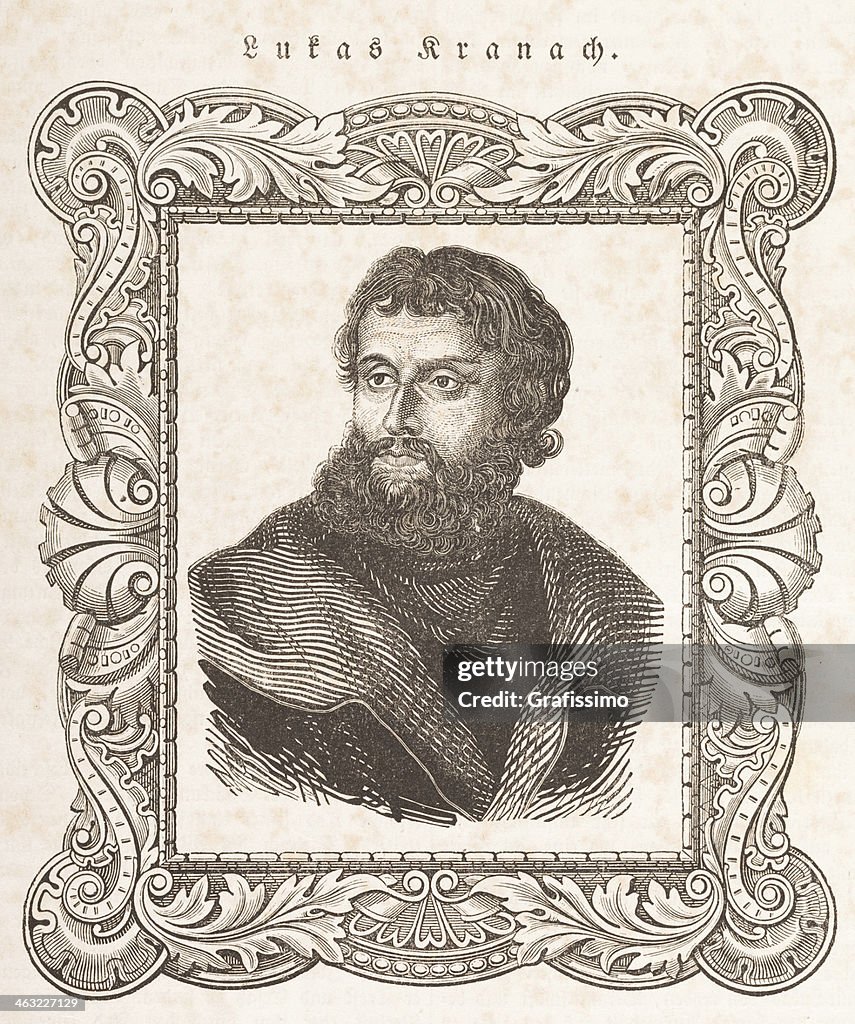 Steel engraving german painter Lucas Cranach the Elder