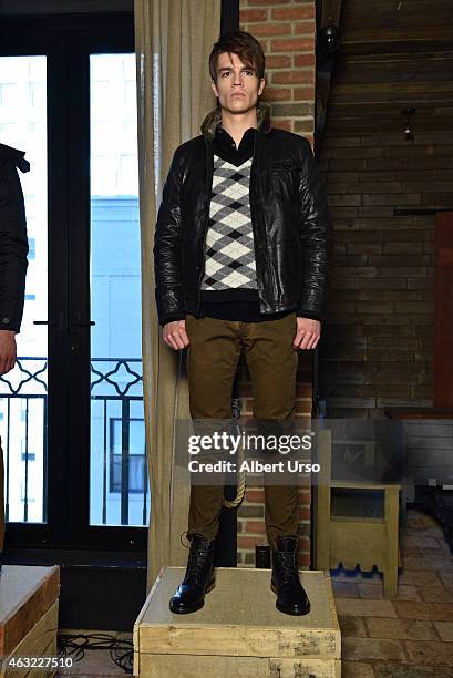 Model poses at the Gilded Age presentation at Mercedes-Benz Fashion Week Fall 2015 on February 11, 2015 in New York City.