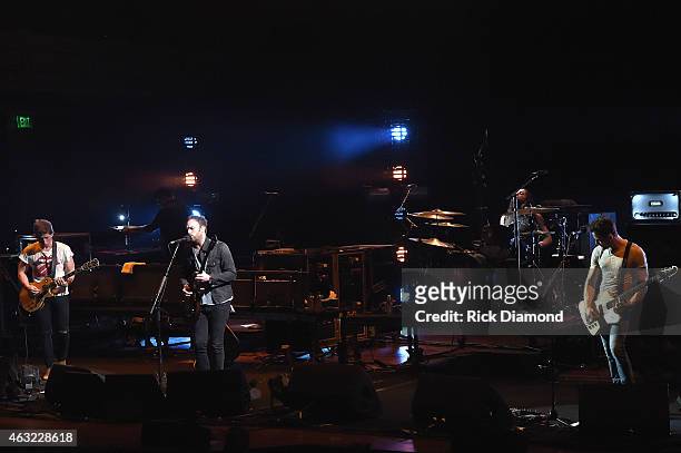 Matthew, Caleb, Nathan, and Jared Followill of Kings of Leon perform at the Sports Illustrated 2015 Swimsuit Takes Over Nashville With Kings of Leon...