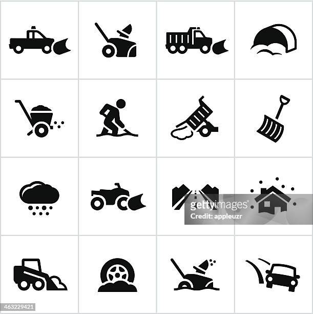 black snow removal icons - snow plow stock illustrations