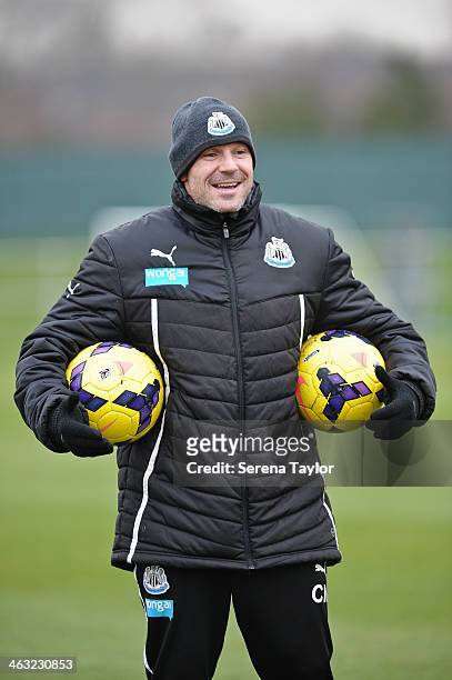 First Team Coach Steve Stone smiles during a training session at The Newcastle United Training Centre on January 17 in Newcastle upon Tyne, England.