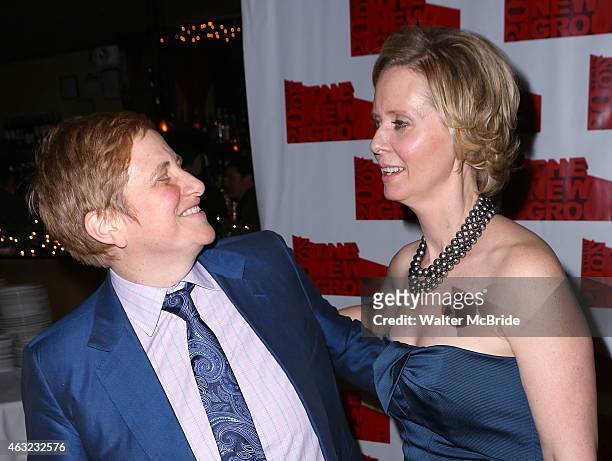 Christine Marinoni and wife Cynthia Nixon attend the Off-Broadway Opening Night After Party for 'Rasheeda Speaking' at the West Bank Cafe on February...