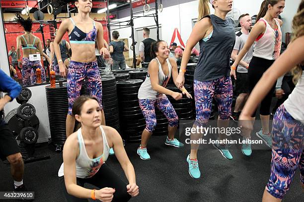 General view of atmosphere at the Reebok Seeding Lounge Workout with French Montana, Lita Lewis And DJ Drama at Reebok Lounge on February 11, 2015 in...