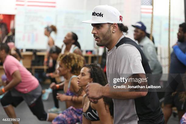 General view of atmosphere at the Reebok Seeding Lounge Workout with French Montana, Lita Lewis And DJ Drama at Reebok Lounge on February 11, 2015 in...