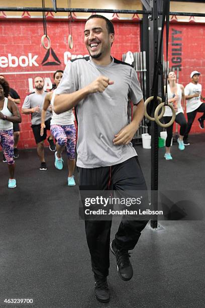 French Montana attends the Reebok Seeding Lounge Workout with French Montana, Lita Lewis And DJ Drama at Reebok Lounge on February 11, 2015 in West...
