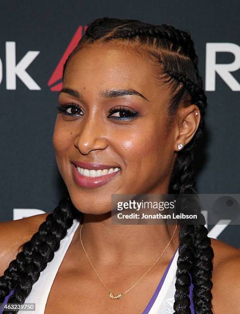Lita Lewis attends the Reebok Seeding Lounge Workout with French Montana, Lita Lewis And DJ Drama at Reebok Lounge on February 11, 2015 in West...