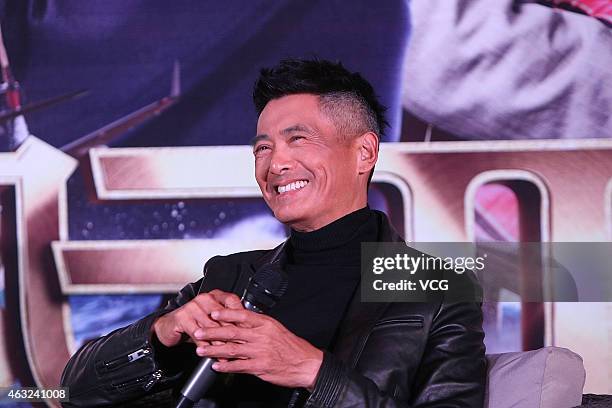 Actor Chow Yun-Fat attends press conference of movie "The Man From Macau II" on February 11, 2015 in Chengdu, Sichuan province of China.