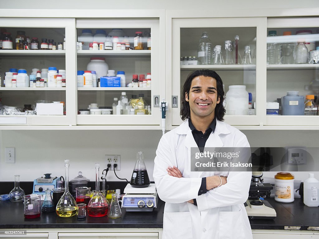 Indian scientist working in laboratory