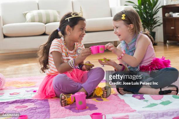 girls having tea party - kids tiara stock pictures, royalty-free photos & images
