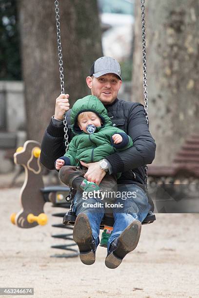 Michael Buble and Luisana Lopilato are seen sharing a stroll with their son Noah and enjoying some bonding time with him at a playground on February...