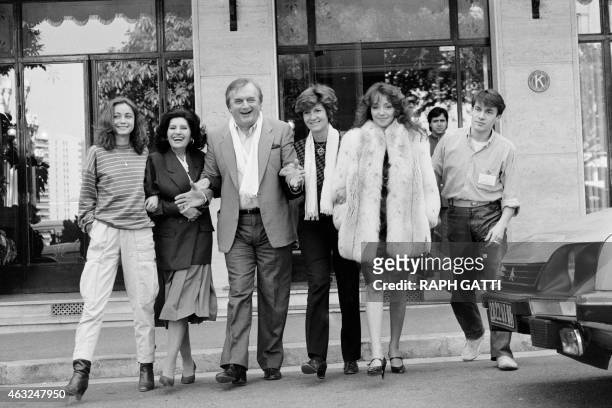 Photo taken on February 7, 1984 shows French actors Emmanuelle Beart, Nelly Benedetti, Dominique Paturel, Martine Sarcey, Corinne Le Poulain and...