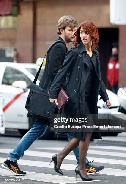 Actriz Megan Montaner and actor Eloy Azorin are seen on the set filming of 'Sin Identidad' on January 29, 2015 in Madrid, Spain.