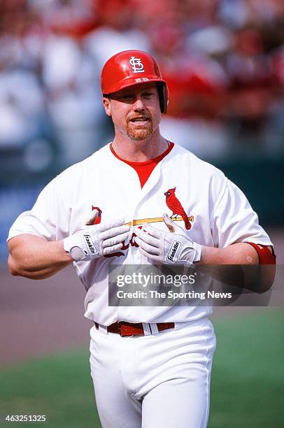 Mark McGwire of the St. Louis Cardinals during the game against the Montreal Expos on September 27, 1998 at Busch Stadium in St. Louis, Missouri....