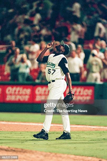 Antonio Alfonseca of the Florida Marlins during the game against the Arizona Diamondbacks on July 28, 2000 at Pro Player Stadium in Miami Gardens,...