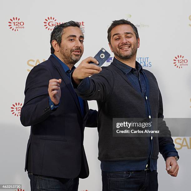 Eric Toledano and Olivier Nakache attend "Samba" photocall at the French Embassy on February 12, 2015 in Madrid, Spain.