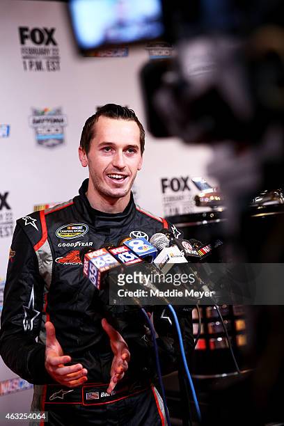 Camping World Truck Series driver Ben Kennedy speaks to the media during the 2015 NASCAR Media Day at Daytona International Speedway on February 12,...
