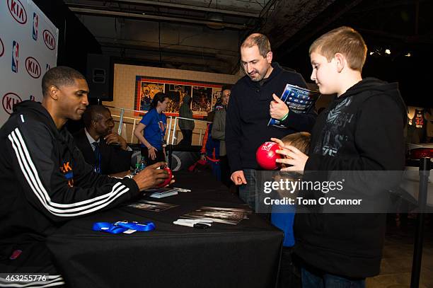 New York Knick Charles Smith signing autographs at Kia Booth at NBA House During Knicks Fan Night at Moynihan Station during the 2015 NBA All-Star on...
