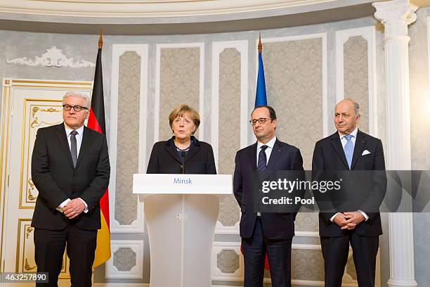Foreign Minister Frank-Walter Steinmeier , Chancellor Angela Merkel, French President Francois Hollande and French Foreign Minister Laurent Fabius...