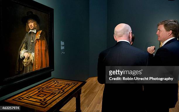 King Willem Alexander visits the Late Rembrandt Exhibition on February 12, 2015 at the Rijksmuseum in Amsterdam,