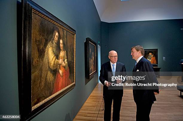 King Willem Alexander visits the Late Rembrandt Exhibition on February 12, 2015 at the Rijksmuseum in Amsterdam,