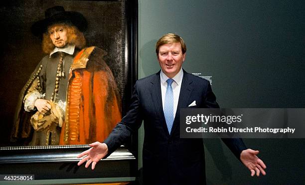 King Willem Alexander visits the Late Rembrandt Exhibition on February 12, 2015 at the Rijksmuseum in Amsterdam,