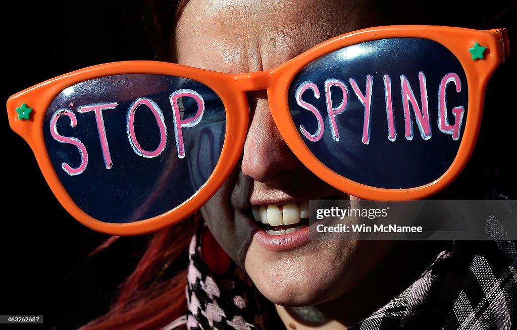 Activists Protest Outside Justice Dep't During Obama Speech On NSA Reforms