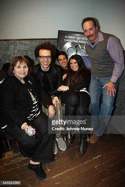 Ian Axel and Chad Vaccarino of A Great Big World celebrate the success of a recent project with family backstage at Highline Ballroom on January 16,...