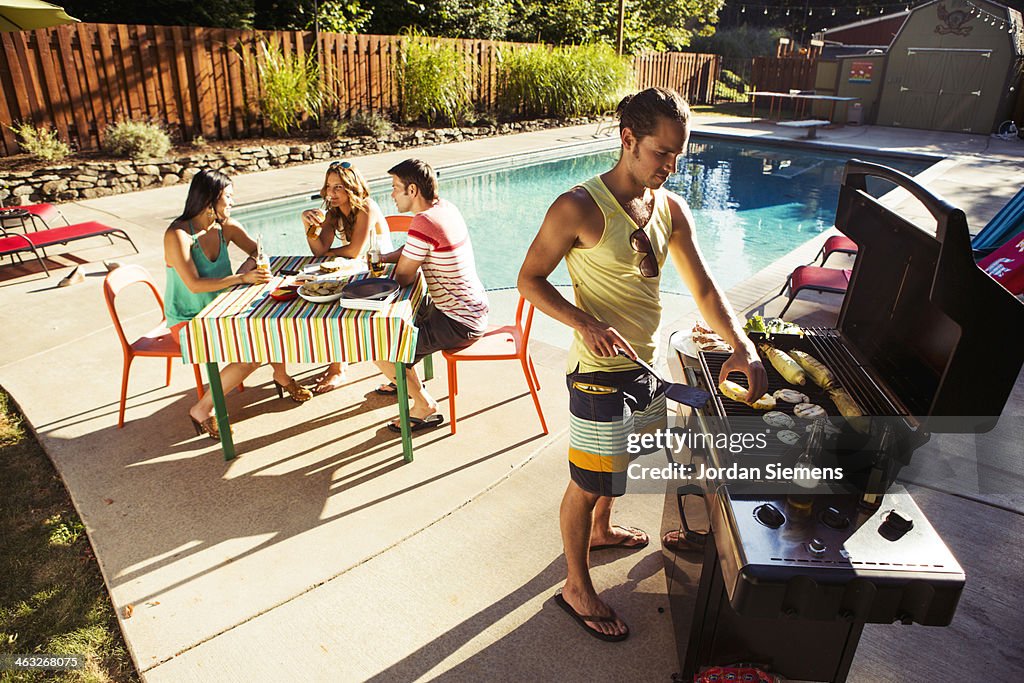 Four friends enjoying a day at the pool.