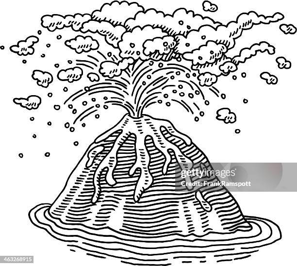 volcanic eruption drawing - volcano explosion stock illustrations