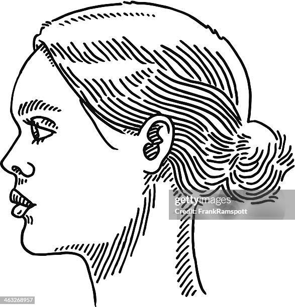 generic woman portrait side view drawing - updo stock illustrations