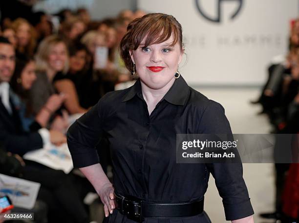 Actress Jamie Brewer walks the runway during the Role Models Not Runway Models - Carrie Hammer Runway - Mercedes-Benz Fashion Week Fall 2015 at...
