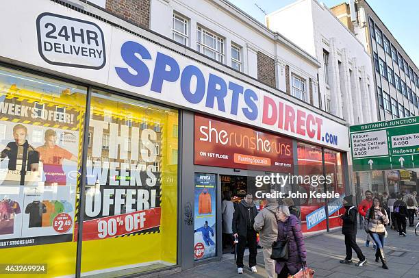 General view of a Sports Direct store in Camden Town on February 8, 2015 in London, England.