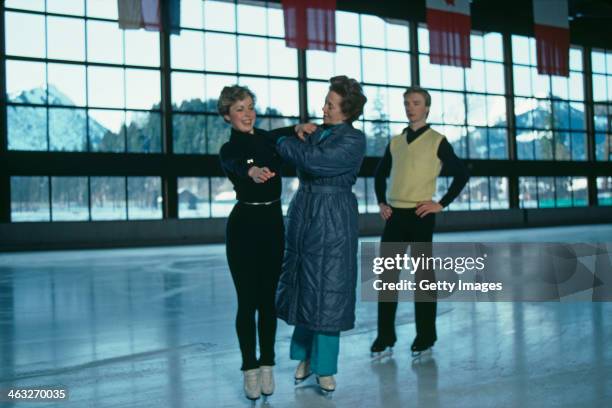 British ice dancers Jayne Torvill and Christopher Dean with their coach Betty Callaway in Oberstdorf, Germany, during their preparation for the World...