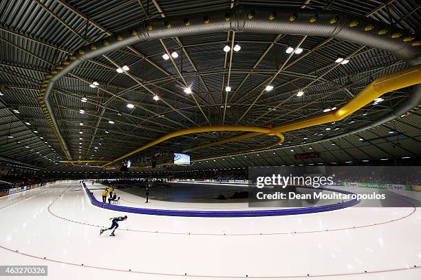 Ireen Wust of the Netherlands competes in the Ladies 3000m race during day 1 of the ISU World Single Distances Speed Skating Championships held at...