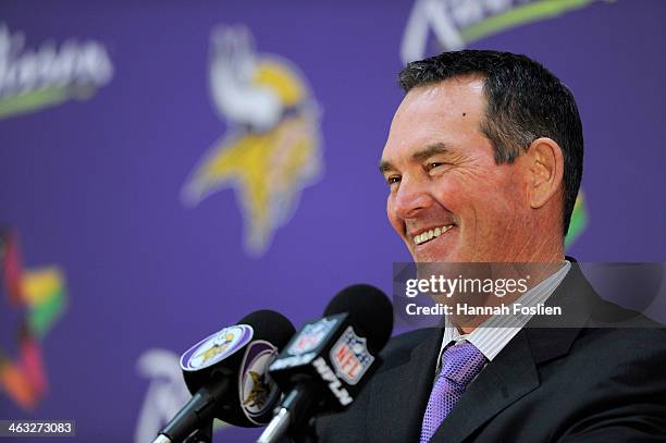 Mike Zimmer of the Minnesota Vikings speaks to the media after being introduced as the new head coach during a press conference on January 17, 2013...