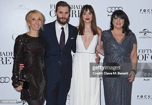 Director Sam Taylor-Johnson, Jamie Dornan, Dakota Johnson and E.L. James attend the UK Premiere of "Fifty Shades Of Grey" at Odeon Leicester Square...