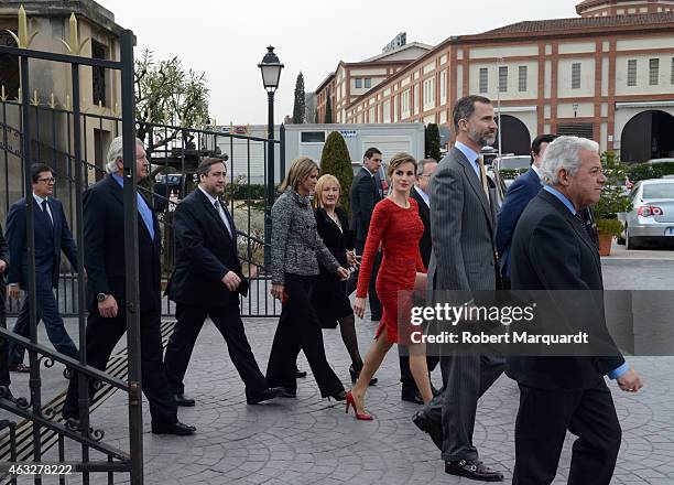 King Felipe VI of Spain and Queen Letizia of Spain visit the 'Freixenet' wine cellar on February 12, 2015 in Sant Sadurni d'Anoia, Spain. Freixenet...