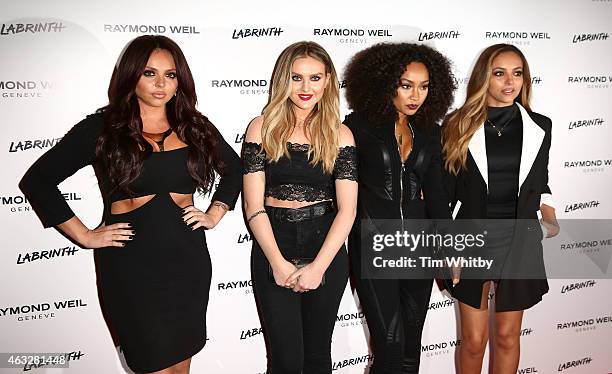 Jessie Nelson, Perrie Edwards, Leigh-Ann Pinnock and Jade Thirlwall of Little Mix attend as Labrinth hosts Raymond Weil Pre-BRIT Awards dinner at The...